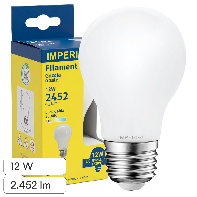 Imperia Lampadina LED E27 12W Goccia A60 Filament