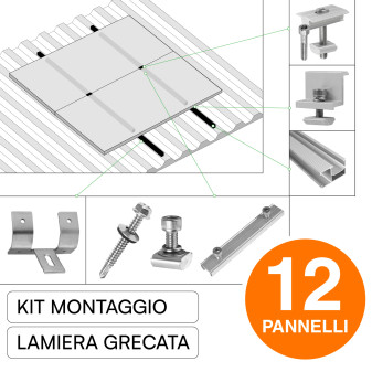 Kit Struttura per Montaggio 12 Pannelli Solari su Lamiera Grecata