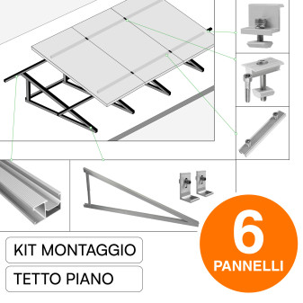 Kit Struttura Montaggio di 6 Pannelli Solari su Tetto Piano