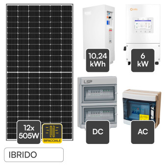 12 Pannelli Solari 505W + Inverter 6kW + Batteria V-Tac