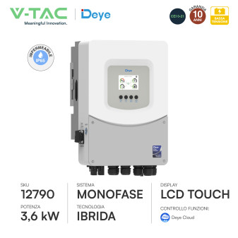 V-Tac Deye Inverter Monofase Ibrido On-Grid / Off-Grid 3,6kW IP65