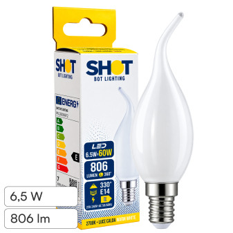 Bot Lighting Shot Lampadina LED E14 6,5W Candela C35 Vetro Bianco