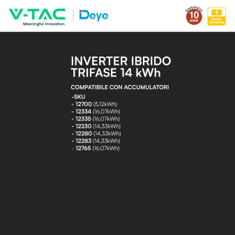V-Tac Deye Inverter Trifase On-Grid / Off-Grid 14kW IP65