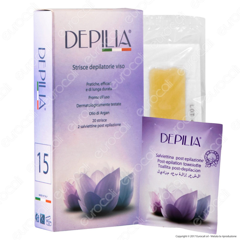 Depilia 20 Strisce Depilatorie Viso con 2 Salviettine Post Epilazione