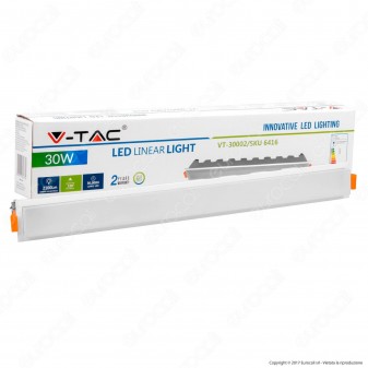 V-Tac VT-30002 Pannello LED Lineare 30W SMD da Incasso con Driver -