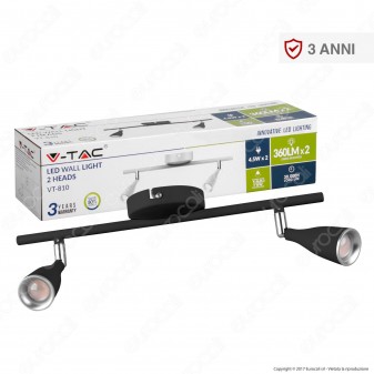 V-Tac VT-810 Lampada da Muro Wall Light LED 9W Colore Nero - SKU 8267