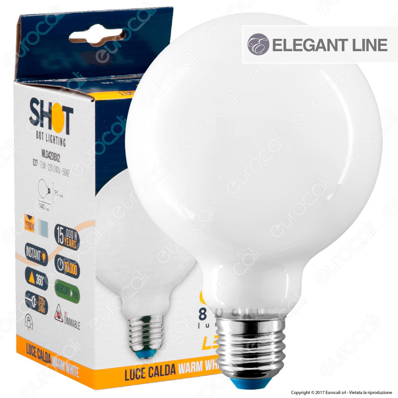Bot Lighting Lampadina LED E27 7,5W Globo G95 Milky Filamento - mod.