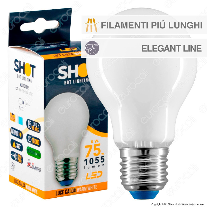 Bot Lighting Lampadina LED E27 8W Bulb A70 Milky Filamento