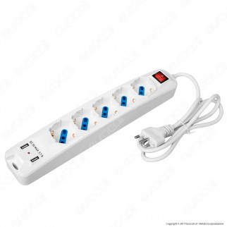 FAI Multipresa 5 Posti e 2 Prese USB Colore Bianco con Interruttore -