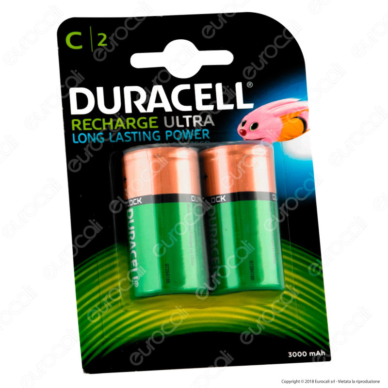 Duracell Ultra Mezzatorcia C 3000mAh Pile Ricaricabili - Blister 2