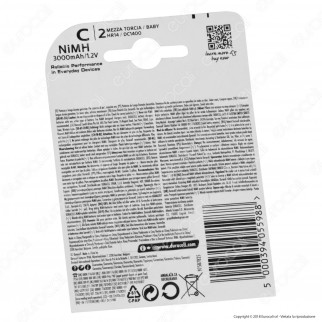 Duracell Ultra Mezzatorcia C 3000mAh Pile Ricaricabili - Blister 2