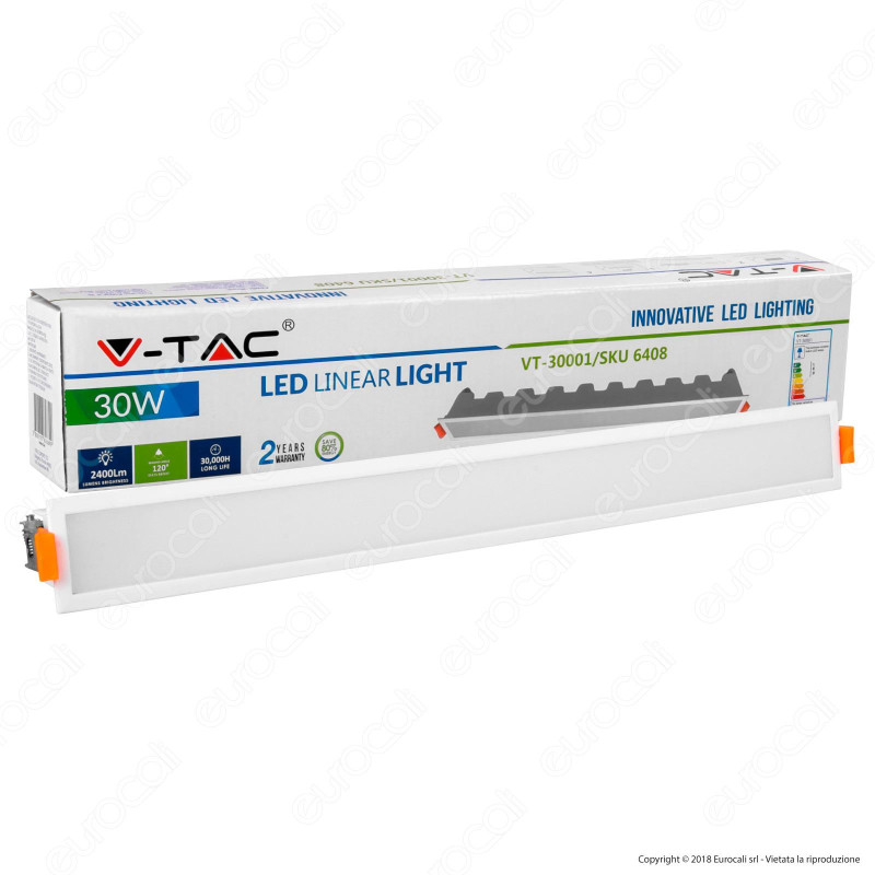 V-Tac VT-30001 Pannello LED Lineare 30W SMD da Incasso con Driver -