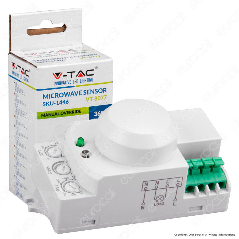 V-Tac VT-8077 Sensore di Movimento a Microonde per Lampadine - SKU
