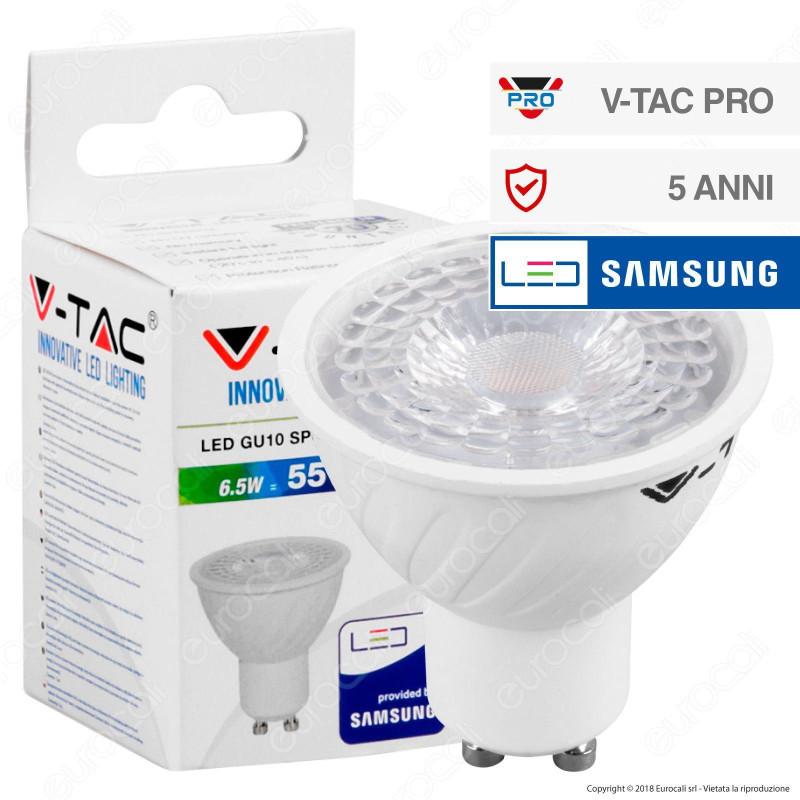 V-Tac PRO VT-227D Lampadina LED GU10 6,5W Faretto Spotlight Chip