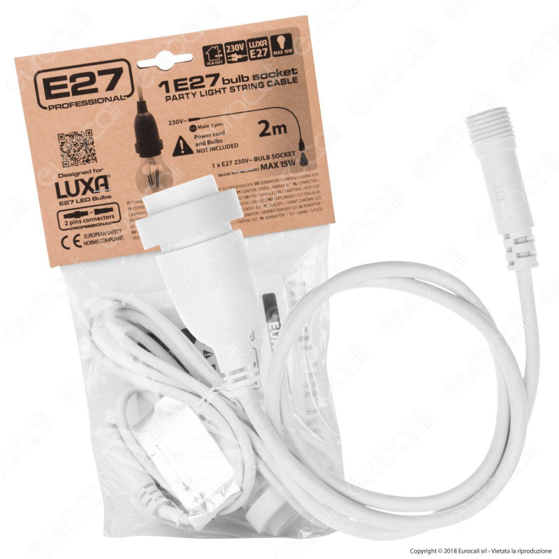 Cavo Portalampada E27 con Connettore Maschio 2 Pin Colore Bianco IP44