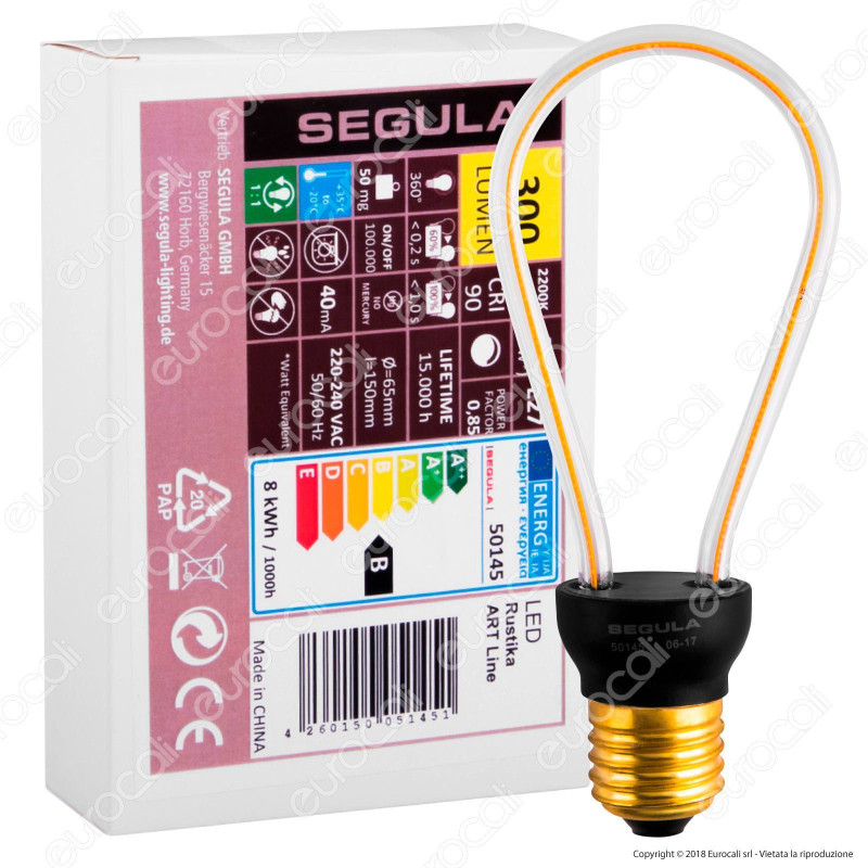 Segula Art Line Lampadina E27 Filamento LED Modellato 8W Forma Bulb