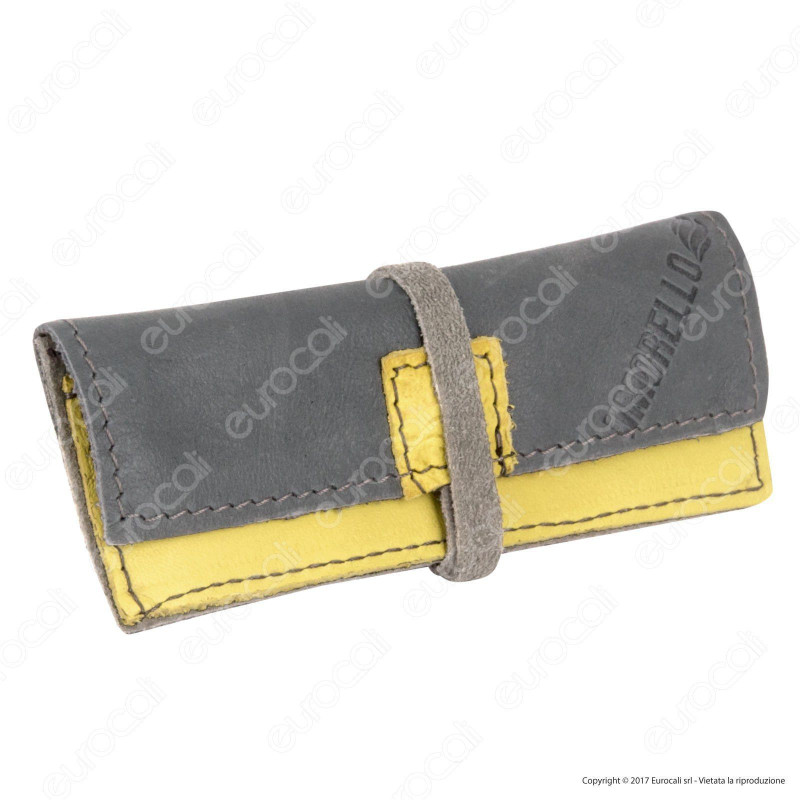 Il Morello Portacartine in Vera Pelle Colore Tortora e Giallo Fatto a