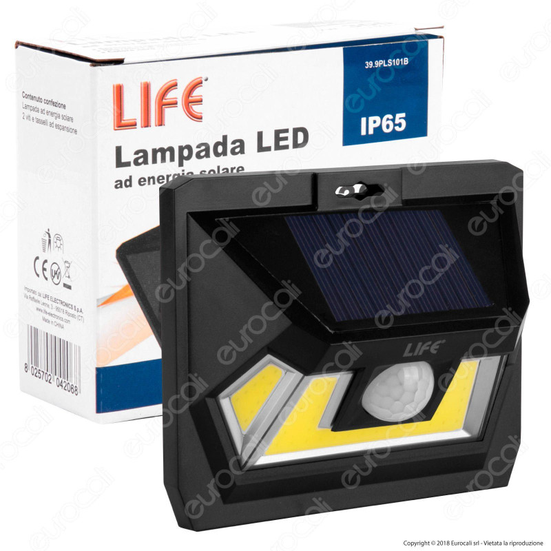 Life Lampada LED da Muro 7W con Pannello Solare e Sensore di