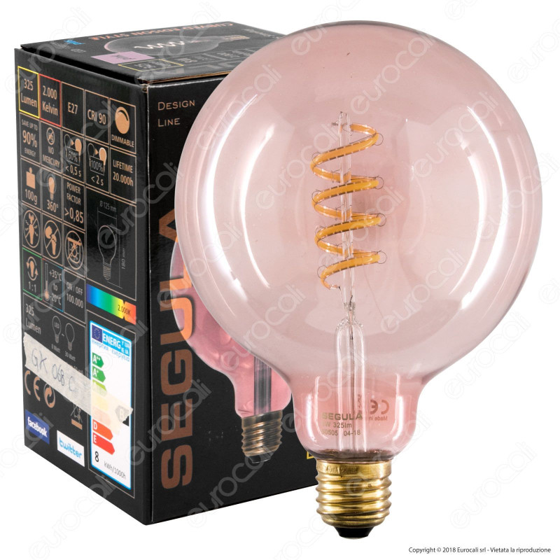Segula Lampadina E27 Filamento LED a Spirale 8W Globo G125 con Vetro