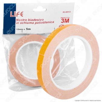 Life Nastro Biadesivo 3M in Schiuma Polietilenica Lunghezza 5 Metri -