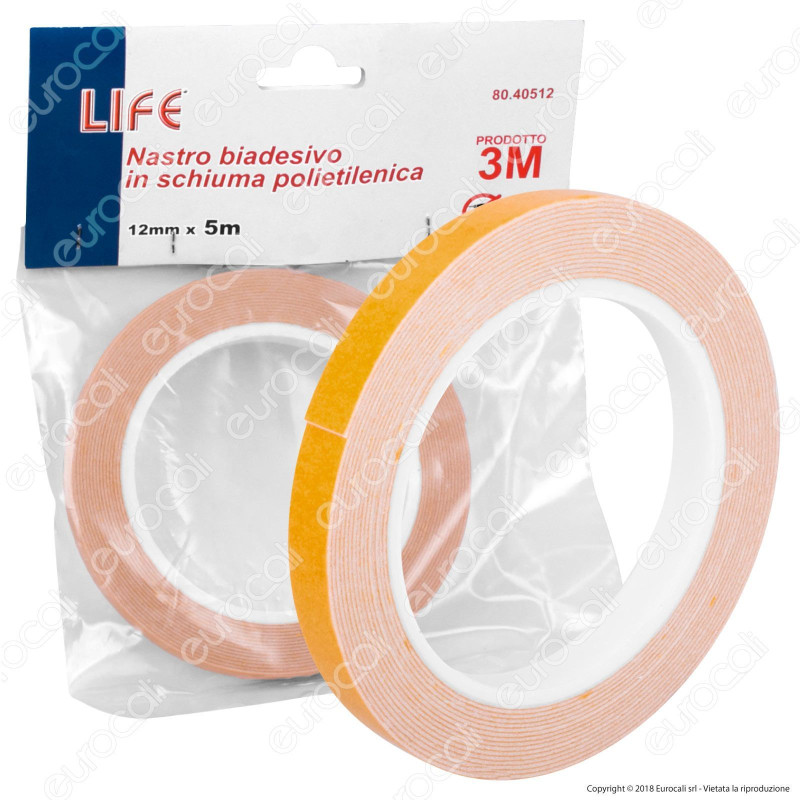 Life Nastro Biadesivo 3M in Schiuma Polietilenica Lunghezza 5 Metri -