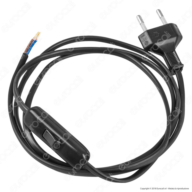 FAI Cavo di Alimentazione Bipolare con Interruttore e Spina 10A Nero