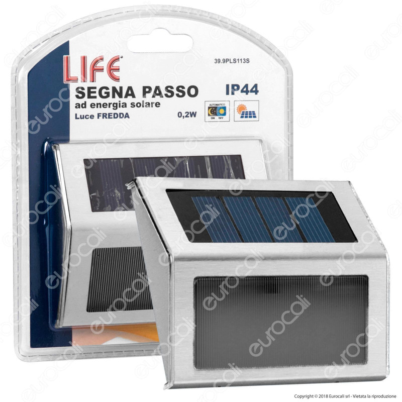 Life Segnapasso LED da Muro 0,2W con Pannello Solare e Sensore