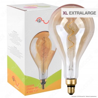 FAI Lampadina E27 Filamento LED a Spirale 5W Bulb A160 con Vetro