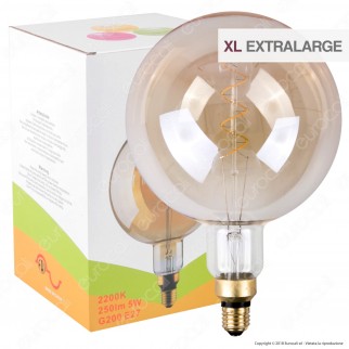 FAI Lampadina E27 Filamento LED a Spirale 5W Globo G200 con Vetro