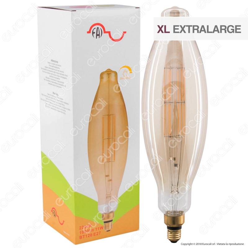 FAI Lampada LED Vintage XL E27 11W Tubolare Filamento Ambrata