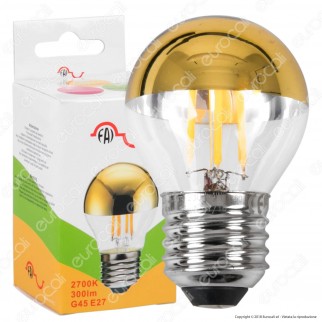 FAI Lampadina E27 Filamenti LED 4W MiniGlobo G45 con Calotta Dorata
