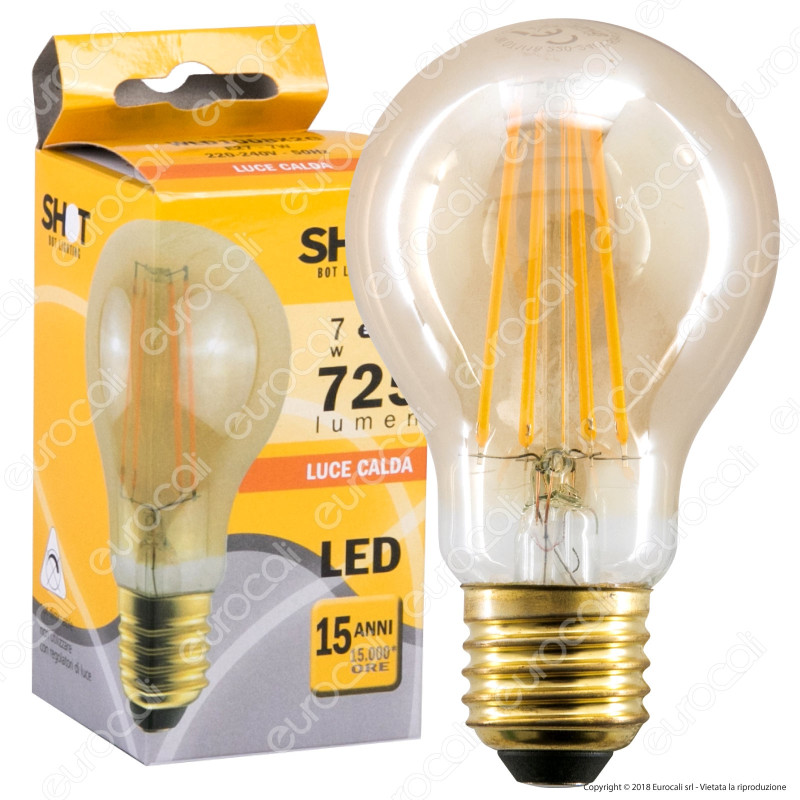 Bot Lighting Lampadina LED E27 7W Bulb A60 Filamento Ambrata - mod.
