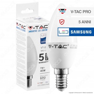V-Tac PRO VT-268 Lampadina LED E14 7W Candela Chip Samsung - SKU 111