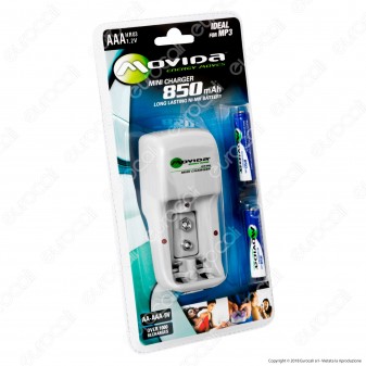 Movida Mini Charger Caricabatterie + 2 Pile Stilo AA 2100mAh