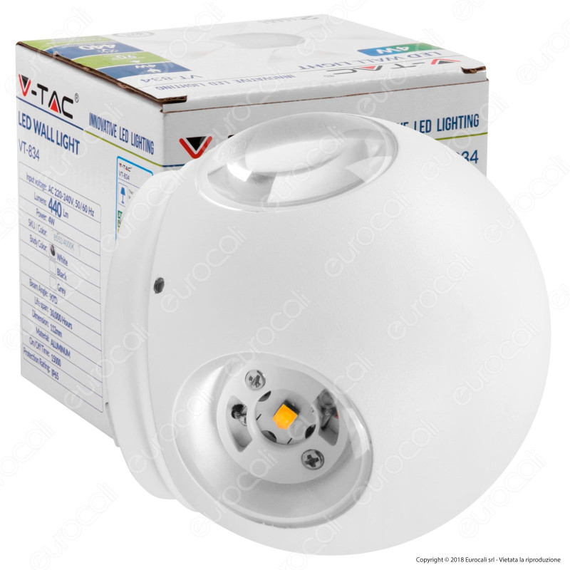 V-Tac VT-834 Lampada da Muro Wall Light LED 4W Forma Sferica Colore