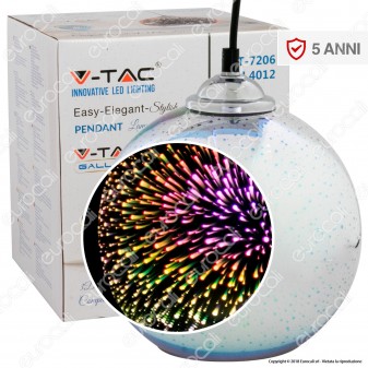 V-Tac VT-7206 Lampadario a Sospensione in Vetro Effetto 3D con Portalampada per Lampadine E27 - SKU 40121