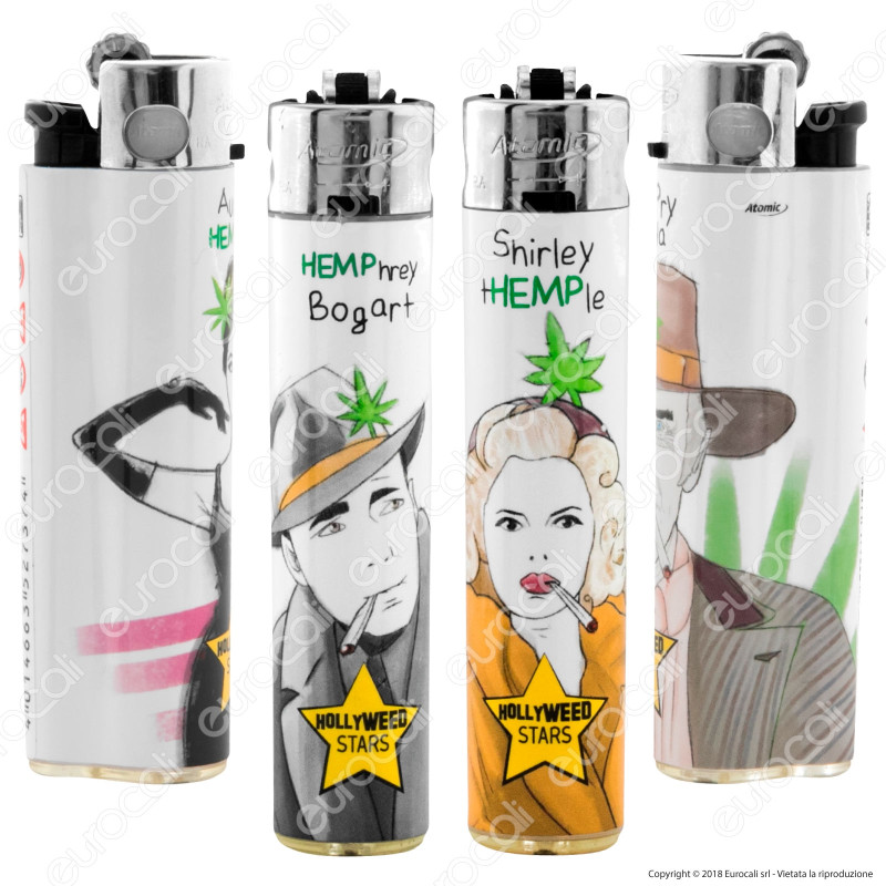 Atomic Festival Accendino Maxi Ricaricabile Fantasia Hollyweed - Serie di 4 Accendini