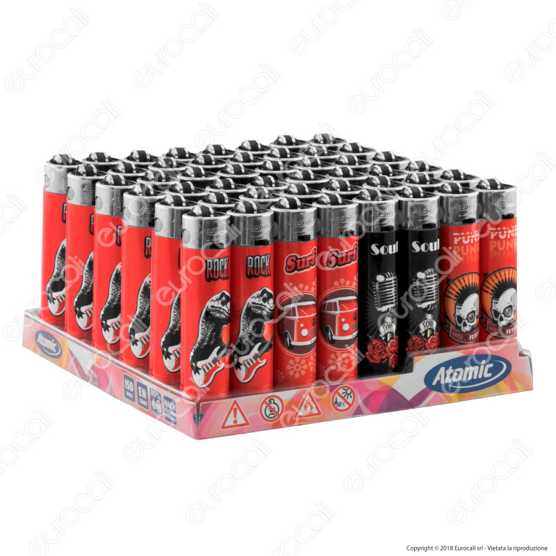 Atomic Festival Accendino Maxi Ricaricabile Fantasia Punk & Soul Box da 48 Accendini