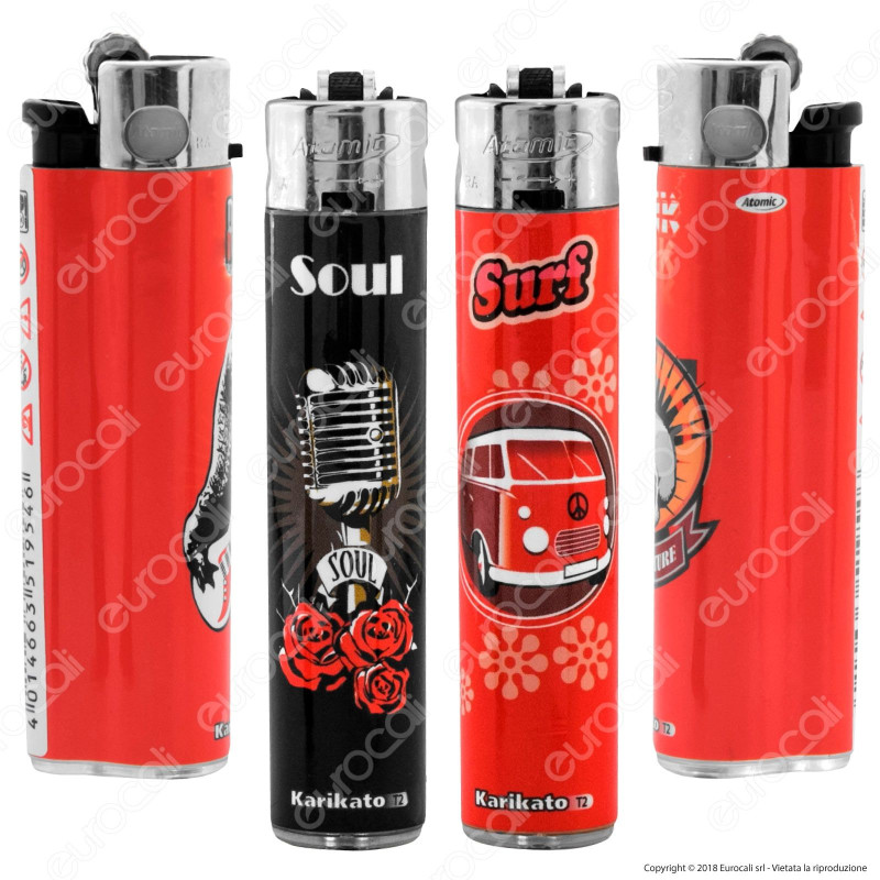 Atomic Festival Accendino Maxi Ricaricabile Fantasia Punk & Soul - Serie di 4 Accendini