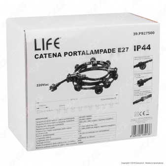 Life Catenaria 4 metri per 12 Lampadine LED E27 per Esterno - mod. 39.PS27500