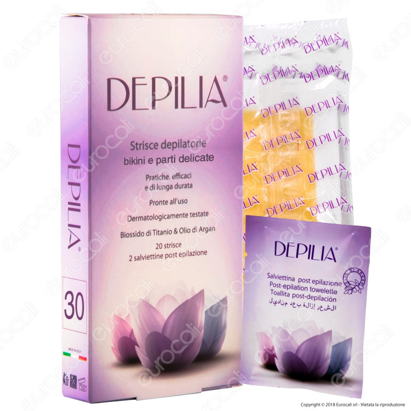 Depilia 30 Strisce Depilatorie Ascelle e Bikini con 2 Salviettine