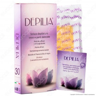 Depilia 30 Strisce Depilatorie Ascelle e Bikini con 2 Salviettine