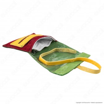 Il Morello Pocket Portatabacco in Vera Pelle Scamosciata Verde e Rossa con Inserti in Pelle Gialla