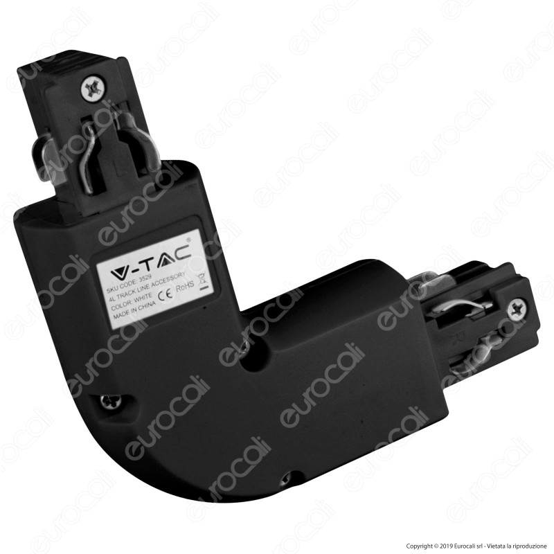 V-Tac Connettore L a 4 Poli Colore Nero per Track Light - SKU 3528
