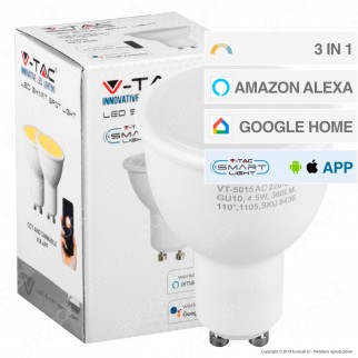 V-Tac Smart VT-5015 Lampadina LED Wi-Fi GU10 Faretto 4,5W Tricolor