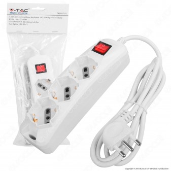V-Tac Multipresa 3 Posti Colore Bianco con Interruttore - SKU 8710