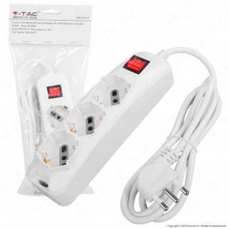 V-Tac Multipresa 3 Posti Colore Bianco con Interruttore - SKU 8710