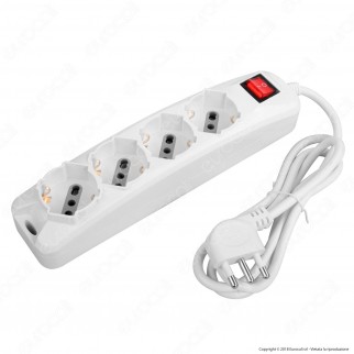 V-Tac Multipresa 4 Posti Colore Bianco con Interruttore Luminoso - SKU 8711