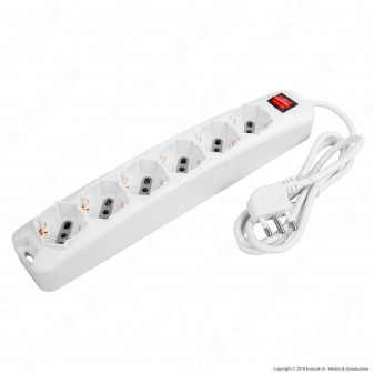 V-Tac Multipresa 6 Posti Colore Bianco con Interruttore Luminoso - SKU 8713