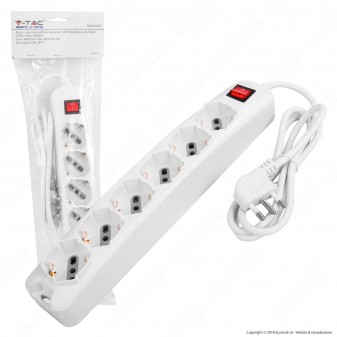 V-Tac Multipresa 6 Posti Colore Bianco con Interruttore Luminoso - SKU 8713